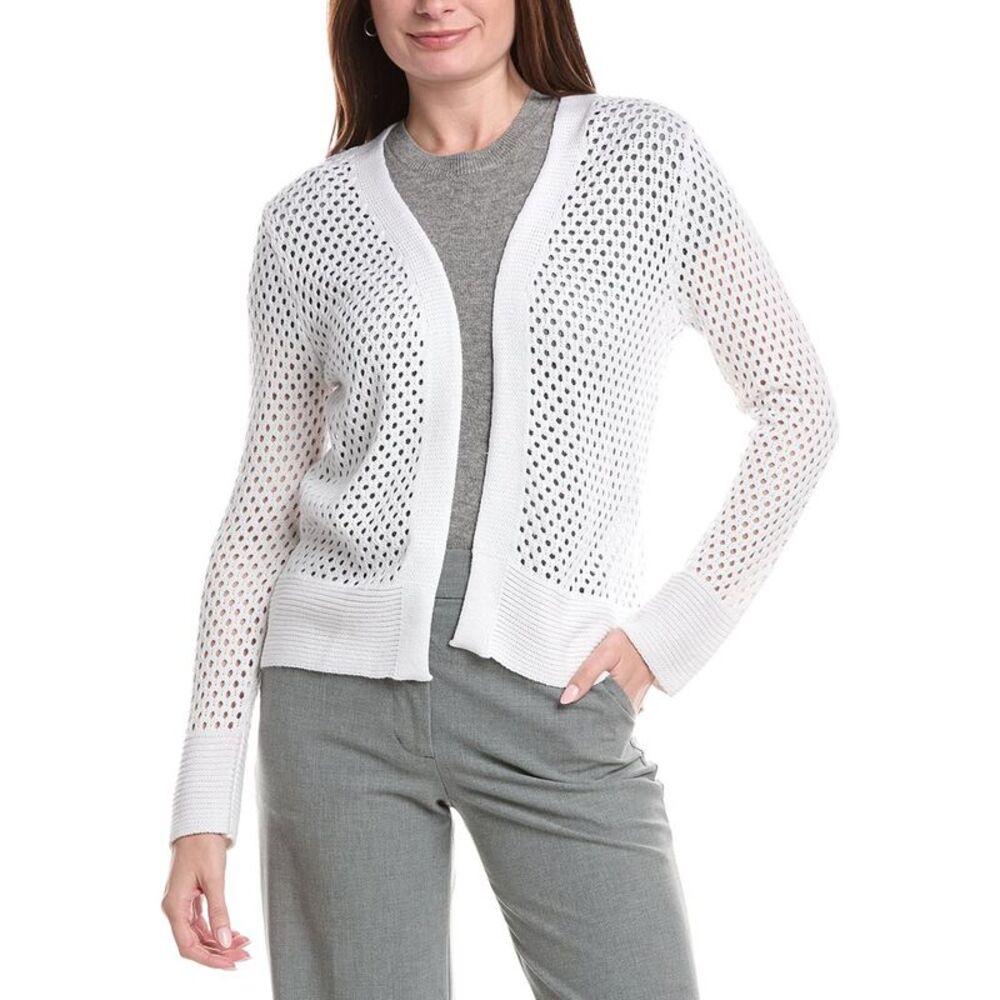 Joseph A. Womens Open Pointelle Cardigan, White